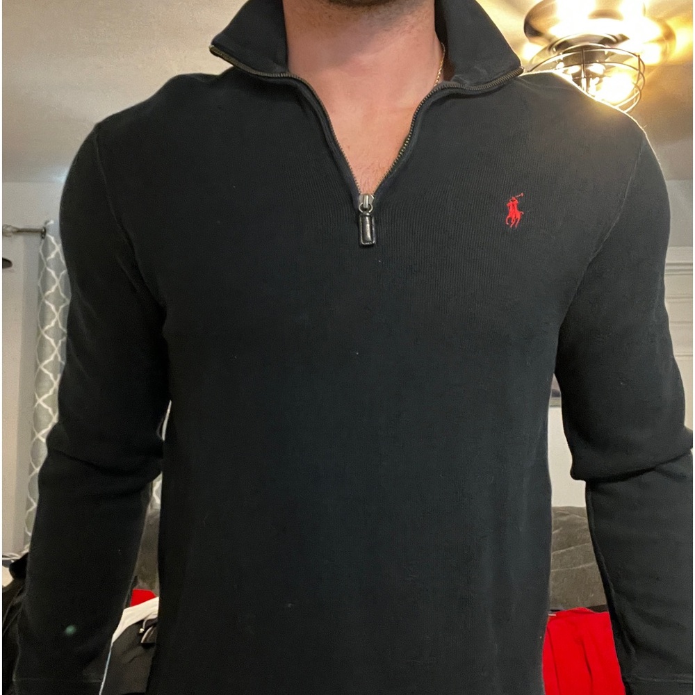 1/4 zip polo by Ralph Lauren black with red polo logo